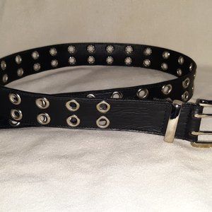 Black Leather Belt With Double Row Grommets 38"
